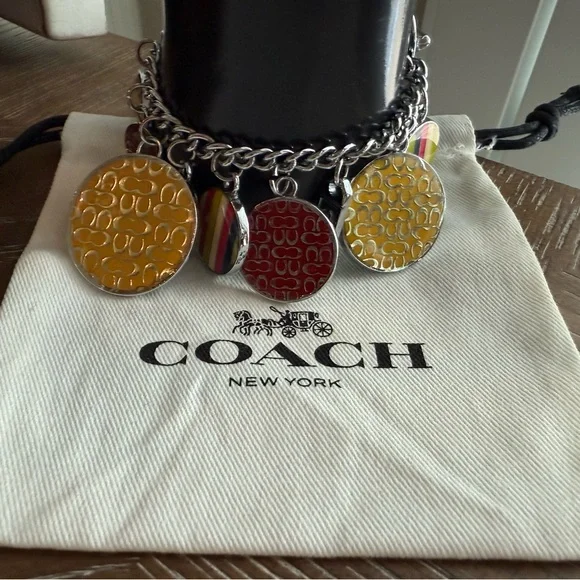 Coach Rare silver toned Gold&Red enamel Charm Bracelet NWOT w branded dust bag - Picture 5 of 9